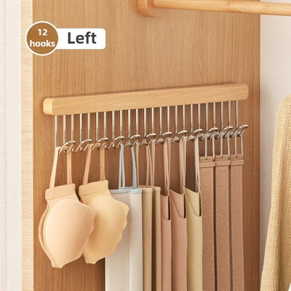 8/12 Hooks Retractable Wood Clothes Hanger Multi-functional Bra Storage Hanger Wall-mounted Wardrobe Hanger Clothes Organizer