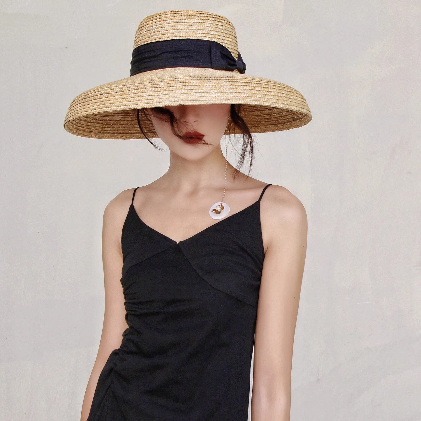 Boater Straw Hat wide brim French elegant square ribbon women's sun hat holiday straw hat 모자 햇빛 가리개 - 31