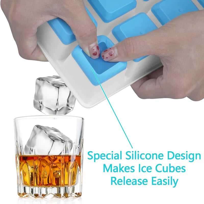 Large Ice Cube Trays Silicone Easy-Release Flexible Ice Cube Molds with Lids Big Square Cubed Ice Trays for Whiskey and Cockt