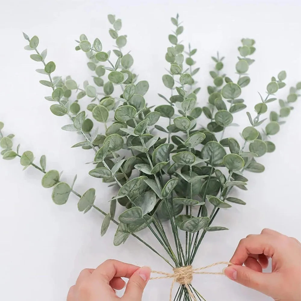 5/10/20Pcs Artificial Eucalyptus Leaf Stems Green Plants For Living Home Room Decoration Bride Wedding Decor Flowers Bouquets