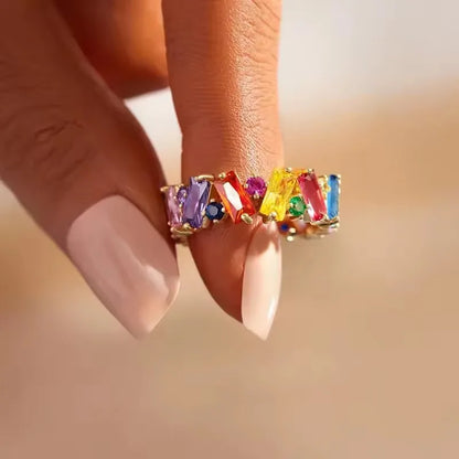 New Irregualr Design Colorful CZ Women Rings Gold Color/Silver Color Geometric CZ Rainbow Rings Luxury Trendy Exquisite Jewel