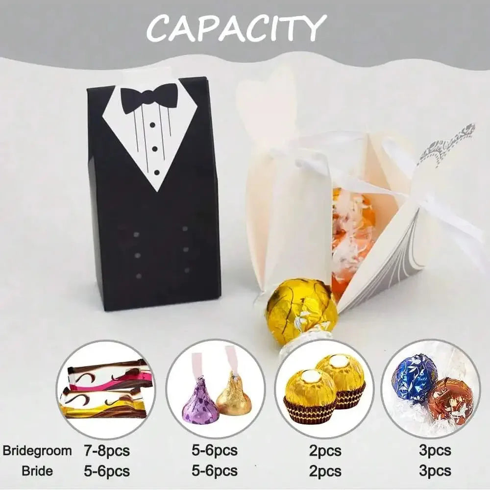 50pcs Wedding Favor Boxes Small Wedding Party Favor Boxes Bride and Groom Candy Boxes forDress and Tuxedo Favor Boxes