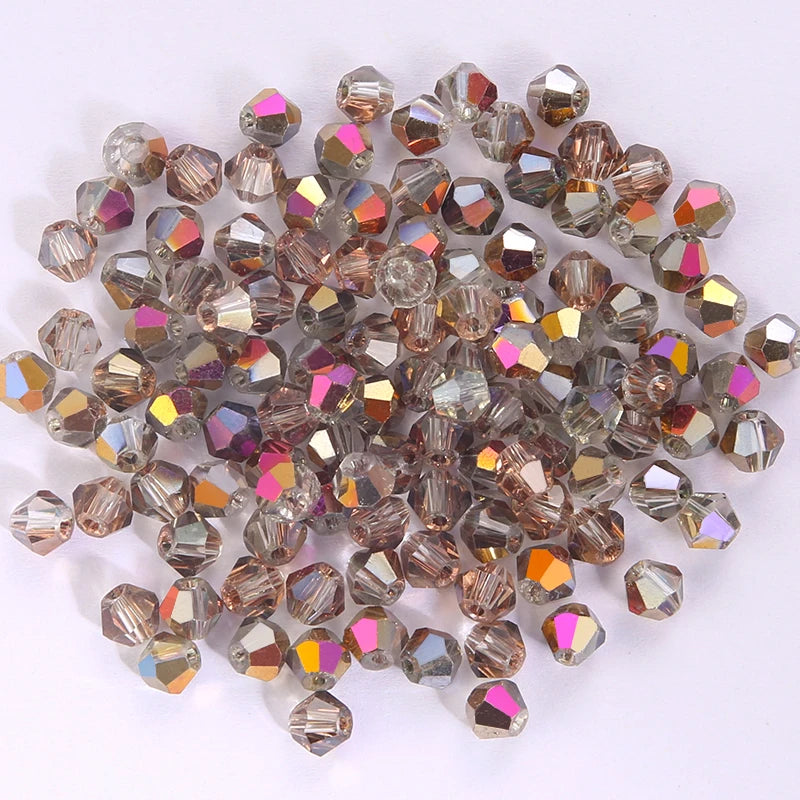 100Pcs 4MM Glass Bicone Shaped Beads Faceted Crystal Beads for Jewelry Making Bracelet Necklace Earrings DIY Beading