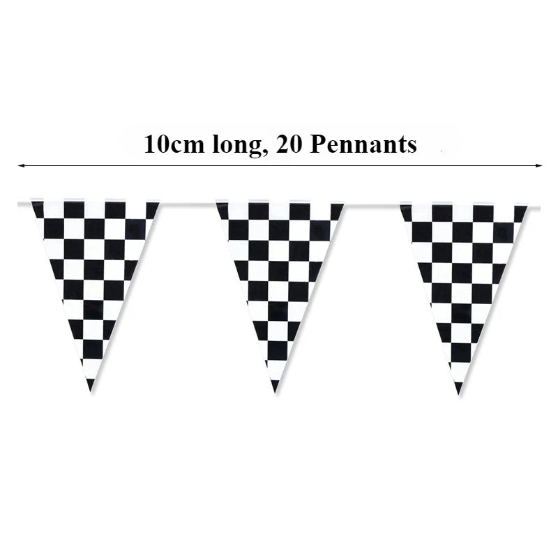 10m Longer Race Car Birthday Banner Decoration Black and White Checkered Flag Theme Party Supplies Birthday Decoration