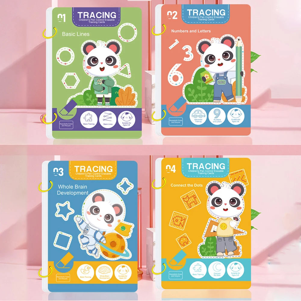 34-Page Reusable Children's Practice Book Set with Erasable Pen - Early Learning of Writing and Drawing Skills, Educational B
