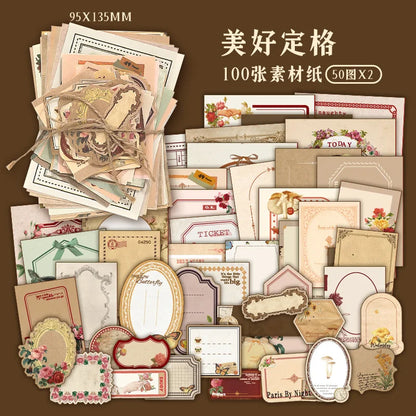 100 sheet Creative Scrapbook Vintage Materials Paper Combo Kit DIY Junk Journal Collage Photo Album Retro Art paper