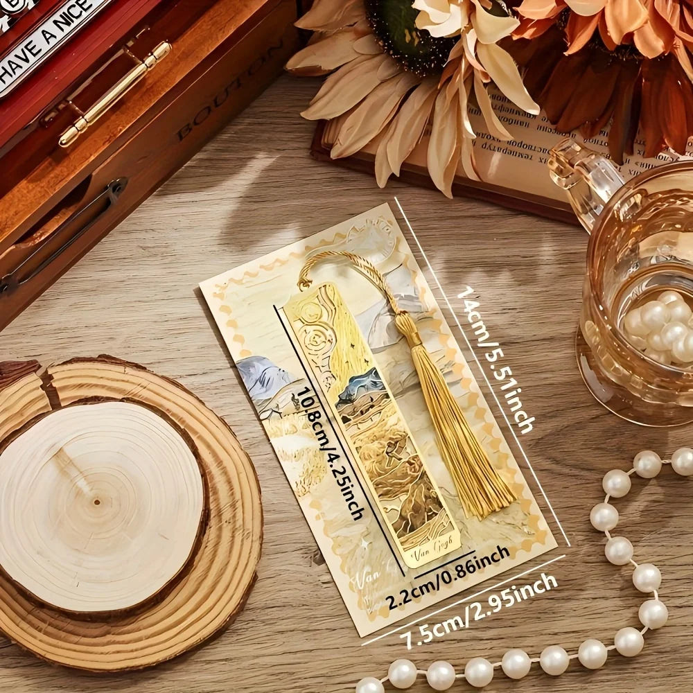 Vintage Oil Painting Metal Bookmarks - Hollow Hot Stamping Long Tassel Bookmarks - Stationery Gifts for Book Clubs, Book Love