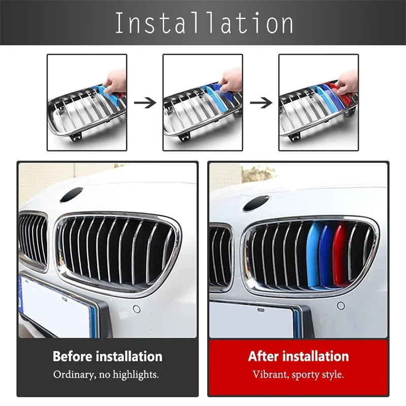 3PCS ABS Tri-colour Car Racing Grills Trim Strips For BMW 1 Series E81 E82 E87 E88 F20 F40 M-Power Styling Exterior Accessori