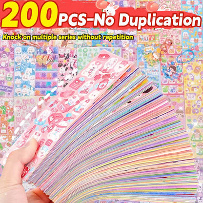 20-200 PCS Goo Card Cute Stickers Kawaii Cartoon Laser Sticker No repeat for Diary DIY School Students Decoration Stationery 