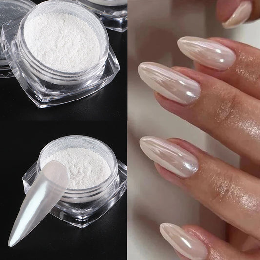 Moonlight Pearl White Nails Glitter Dust Chrome Aurora White Rubbing on Powder Shell Mirror Pigment Nail Art Supplies Decorat