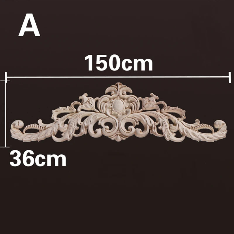 Wood Appliques and Onlays Natural Furniture Wall Door Woodcarving Decorative Long Flower Wooden Figurines Crafts Corner Frame