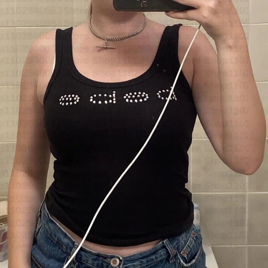 Vintage Sleeveless Tank Top Letters Summer Print Personality Crop top Sleeveless Slim Streetwear Punk Y2K Baby Tee Short Slee