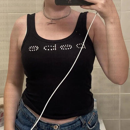 Vintage Sleeveless Tank Top Letters Summer Print Personality Crop top Sleeveless Slim Streetwear Punk Y2K Baby Tee Short Slee