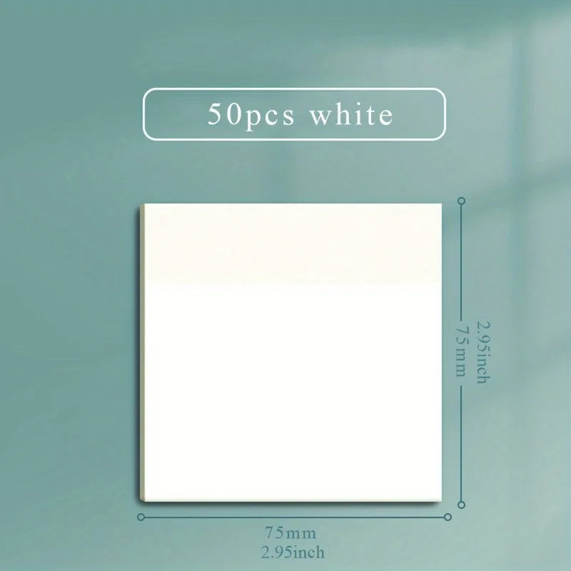 50 Sheets Transparent Sticky Note Pads Waterproof Self-Adhesive Memo Notepad School Office Supplies Stationery - 75x75mm