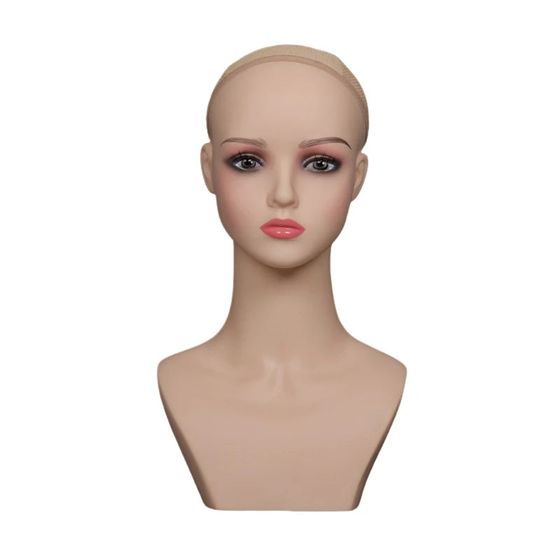 Mannequin Head With Small Shoulders Realistic Manikin Head With Pink Lipstick For Display And Styling For Wigs,Jewelry,Earrin