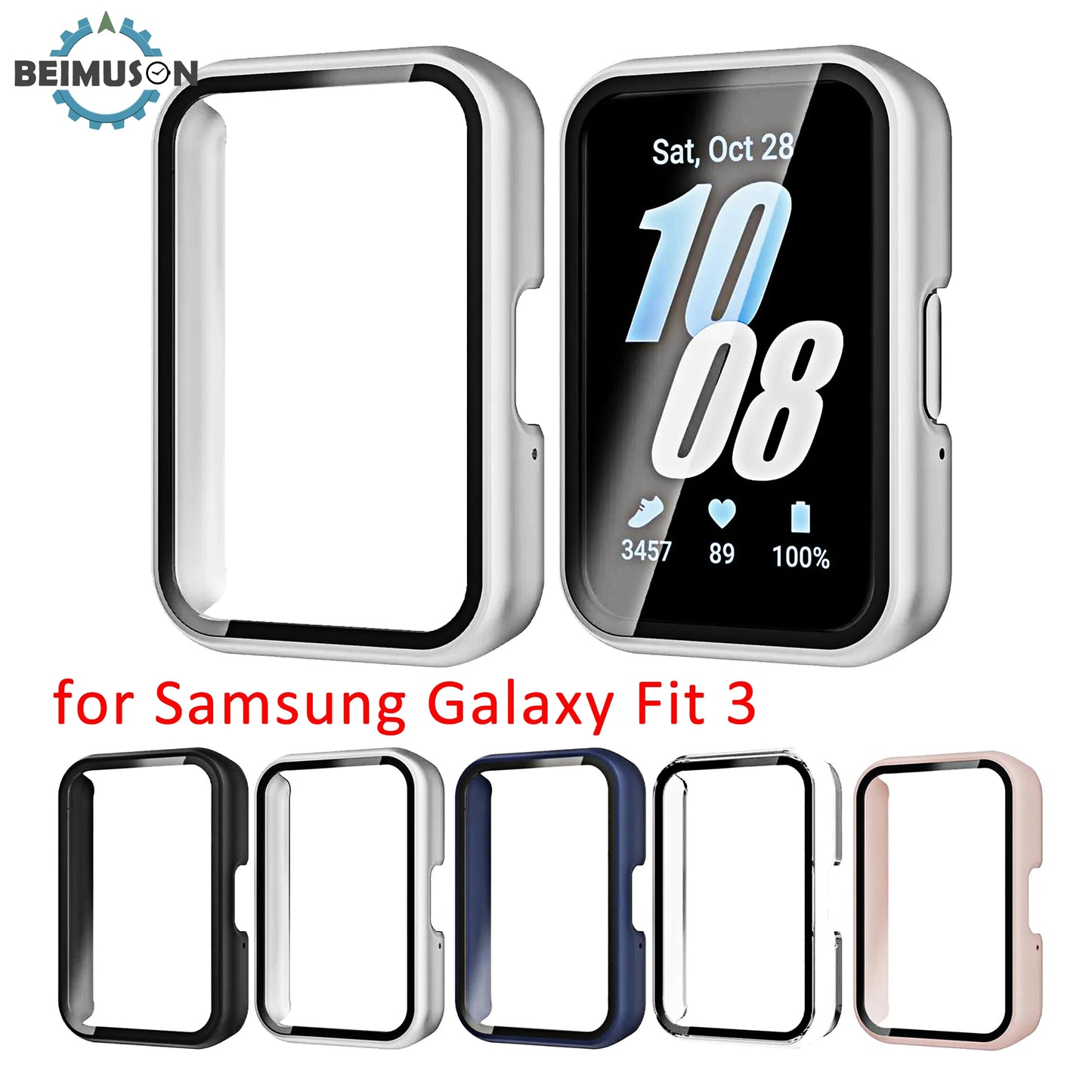 Watch Case Compatible for Samsung Galaxy Fit3, Protective PC Frame Face Cover Built-in Tempered Glass Screen Protector, Scrat