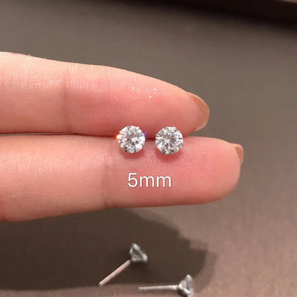 100% Real 925 Sterling Silver Jewelry Women Fashion Cute Tiny Clear Crystal CZ Stud Earrings Gift for Girls Teens Lady - 5MM