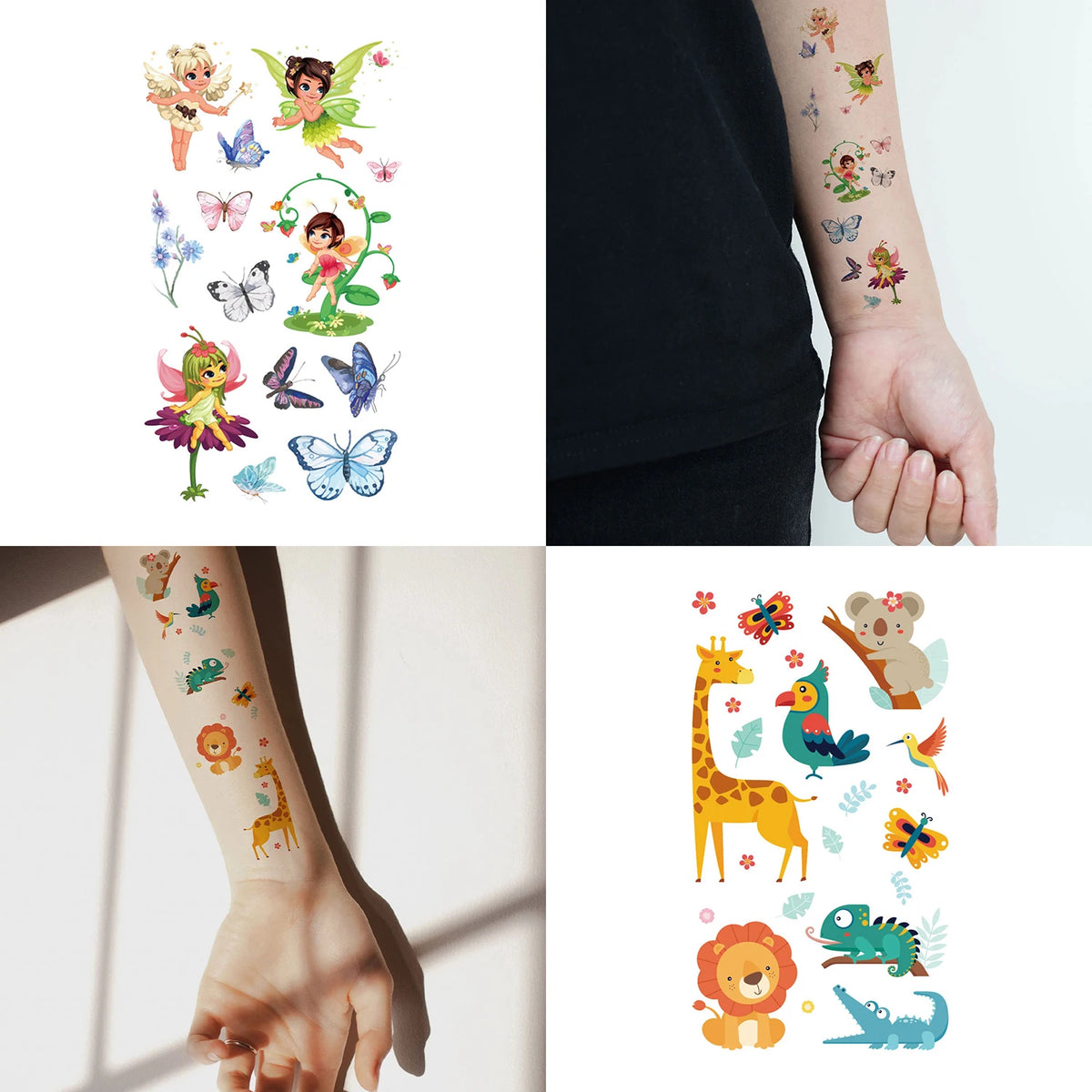 30pcs Cute Cartoon Tattoo Stickers, Unicorn, Animal, Mermaid, Car Wheel Boat, Space Robot, Fruit, Pirate, Butterfly Elf Tatto