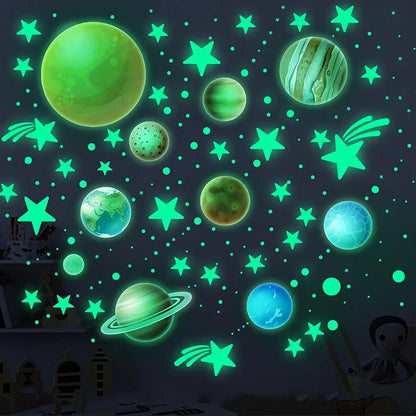 PVC Stars Wall Stickers DIY Glow in The Dark Luminous Planet Wall Decals Fluorescent Star Stickers Home Decoration - 1