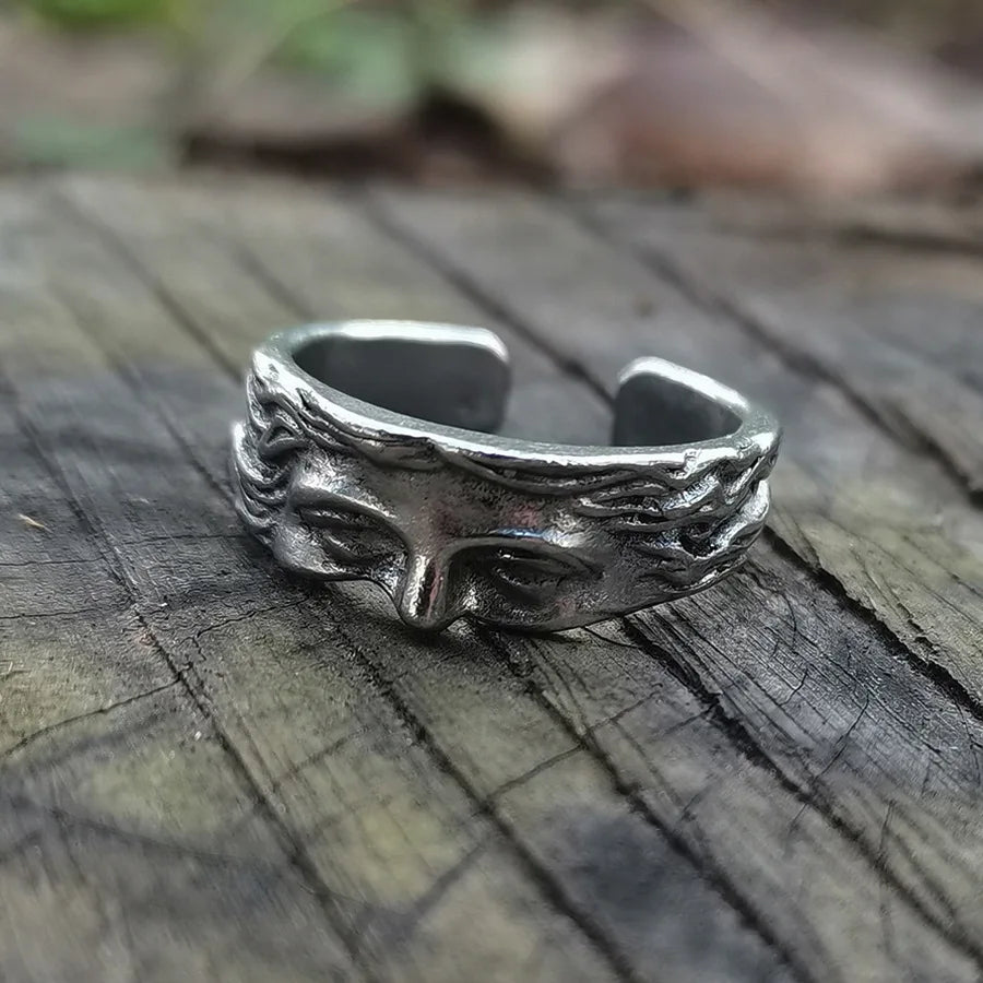 Creative Venus Half Mask Ring For Men Vintage Carving Opening Adjustable Ring Fashion Jewelry Gifts - Antique silver