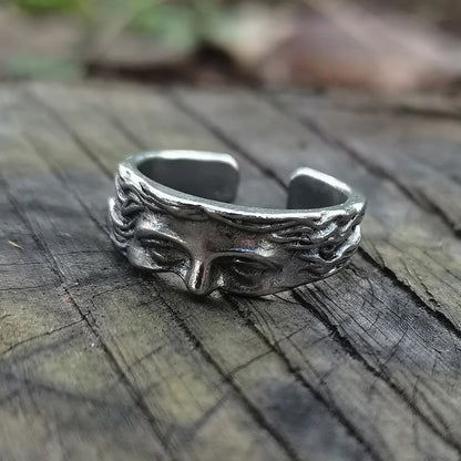 Creative Venus Half Mask Ring For Men Vintage Carving Opening Adjustable Ring Fashion Jewelry Gifts - Antique silver