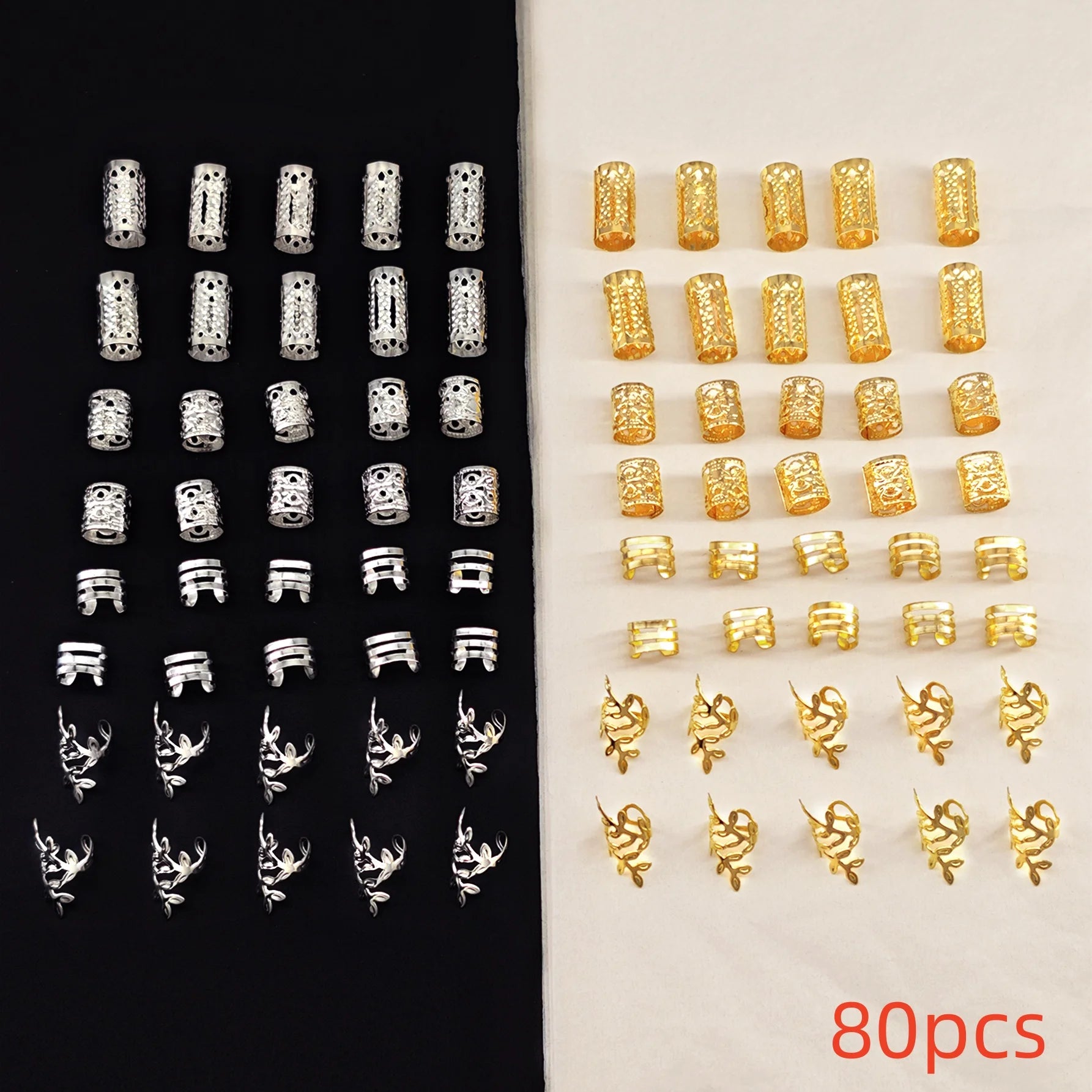 40/80PCS Elegant Hollow Out Hair Rings For Women Girls DIY Hair Accessories Loc Hair Jewelry for Braids - MULTI