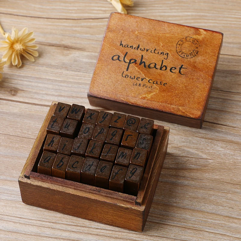Journal Go 28pcs Alphabet Number Week Stamps Vintage Wooden Letter Stamp Set for Craft Card Making Planner Scrapbooking Journ