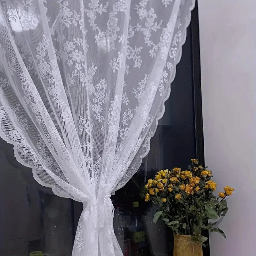 1 Piece Vintage Floral Embroidery Clear Lace Curtain Panel - Privacy & Light Filtering, Machine Washable,