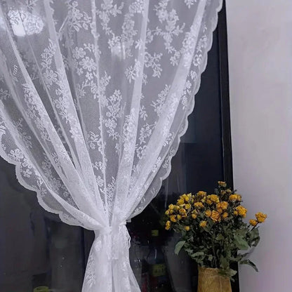 1 Piece Vintage Floral Embroidery Clear Lace Curtain Panel - Privacy & Light Filtering, Machine Washable,