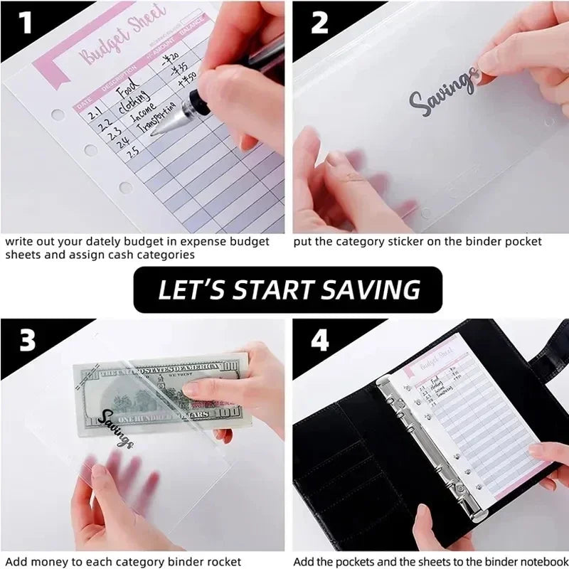 2026 A6 Binder Budget PU Leather PlannerPockets Expense Budget Sheets Notebook Cash Envelope Organizer System with Clear Zipp