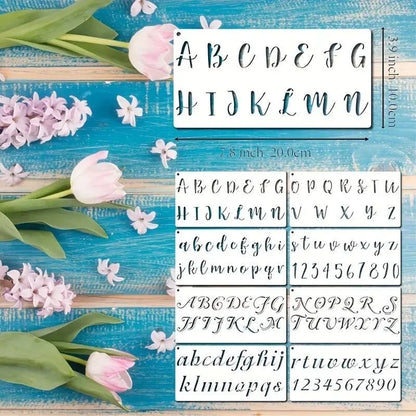 12Set English Alphabet Stencil Templates Art Letters Painting on Wood, Reusable Stencil Crafts Drawing Templates for DIY