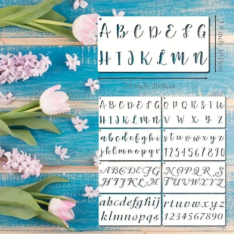12Set English Alphabet Stencil Templates Art Letters Painting on Wood, Reusable Stencil Crafts Drawing Templates for DIY - 8p