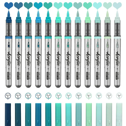 Acrylic Paint Markers ,12 pcs Brush Tip Acrylic Paint Pens Set with 9 Professional Color Series for DIY & Art Supplies - Mint
