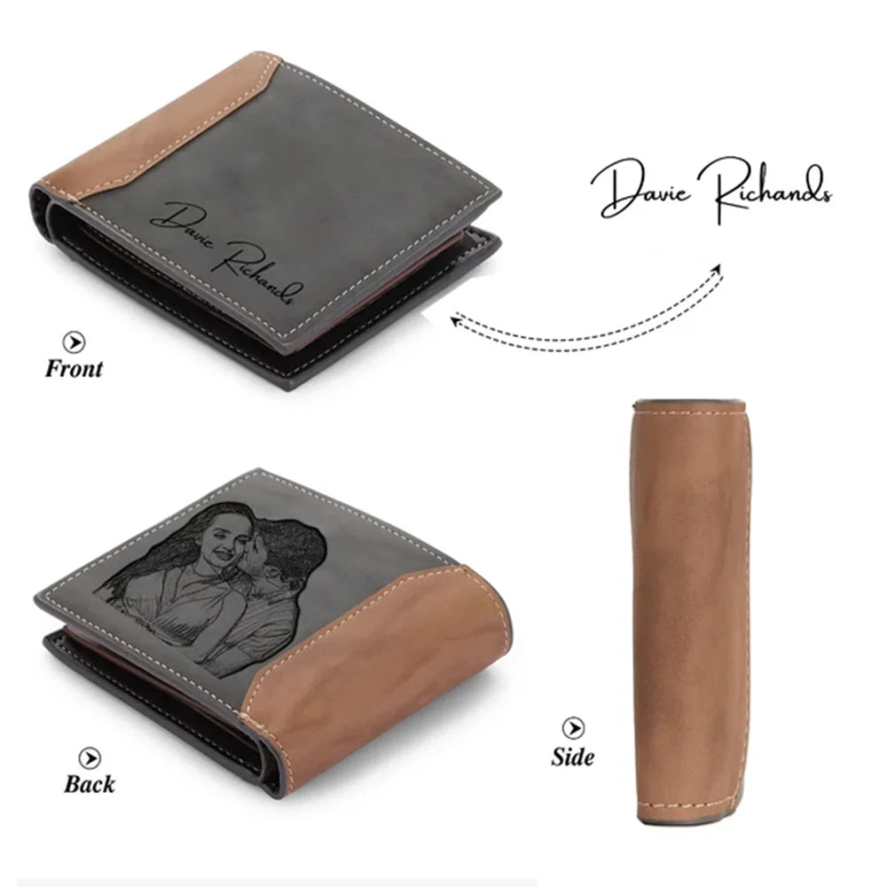Custom Name Picture Card Holder Wallet Anniversary Birthday Gifts for Men Gift for Husband Father's Day Bifold Wallet - Photo