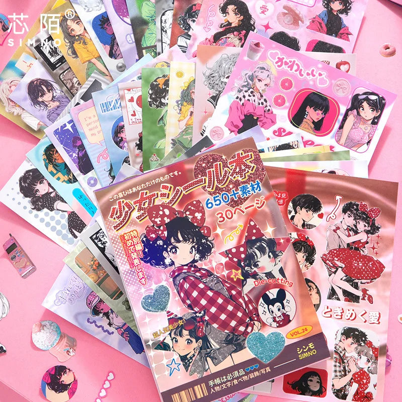 30 Sheets Millennium Memories Sticker Books Japenese Style Cute Cartoon DIY Material Decorative Stickers Die-cut Scrapbooking
