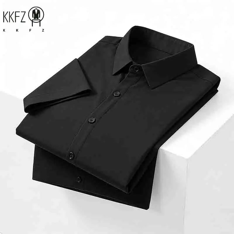 Minimalist Men's Solid Navy Blue Short Sleeve Button Shirt Slim Fit Casual Top for Everyday Outfits