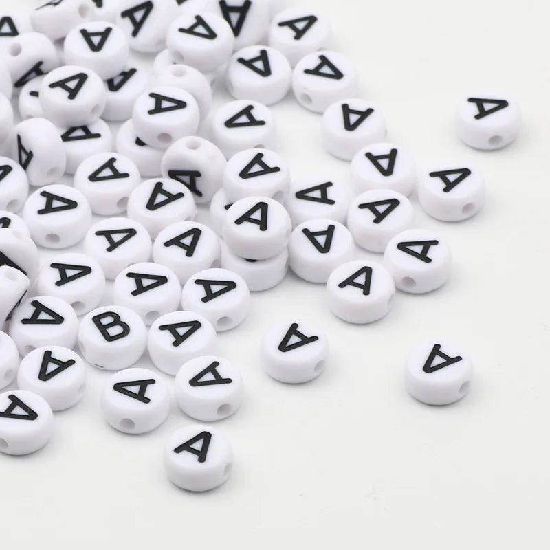 50/100pcs/lot 7x4mm White Round A-Z Alphabet Letter Acrylic Loose Spacer Beads for Jewelry Making Diy Bracelet Accessories