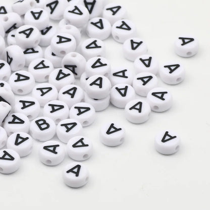 50/100pcs/lot 7x4mm White Round A-Z Alphabet Letter Acrylic Loose Spacer Beads for Jewelry Making Diy Bracelet Accessories
