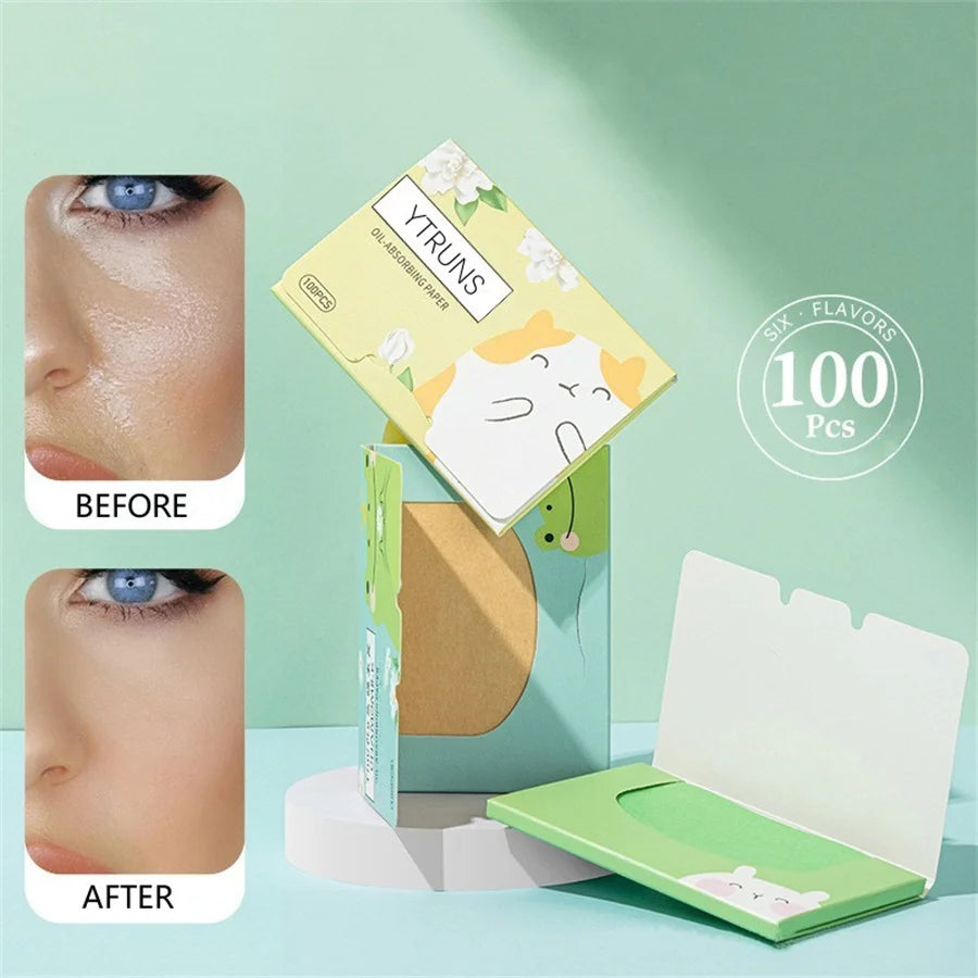 Green Tea/Gardenia/Chamomile/Lavender/Rose/Bamboo Charcoal 100pcs Boxed Fragrance Oil Absorbing Paper for Men and Women Face 