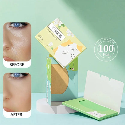 Green Tea/Gardenia/Chamomile/Lavender/Rose/Bamboo Charcoal 100pcs Boxed Fragrance Oil Absorbing Paper for Men and Women Face 
