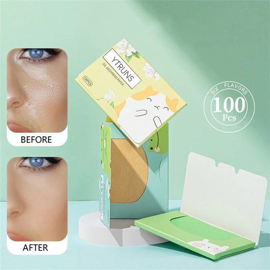 Green Tea/Gardenia/Chamomile/Lavender/Rose/Bamboo Charcoal 100pcs Boxed Fragrance Oil Absorbing Paper for Men and Women Face 