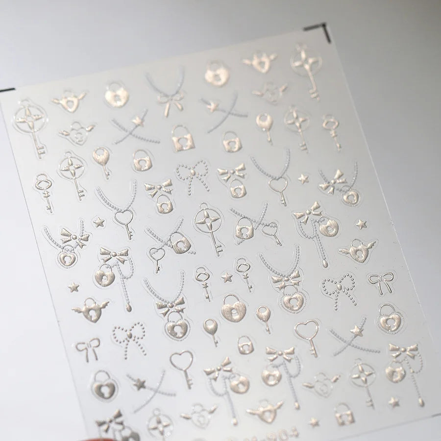 Gold Silver Metal Nail Stickers Dark Retro High-end Cross Nail Art Accessories Sticker Back Blue Nails 3D Decorations Decals 