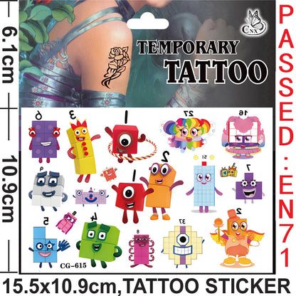 Building Block Numbers Tattoo Stickers Waterproof Cute Birthday Party Supplies Reward Toy for Kids Decoration Christmas Gift 