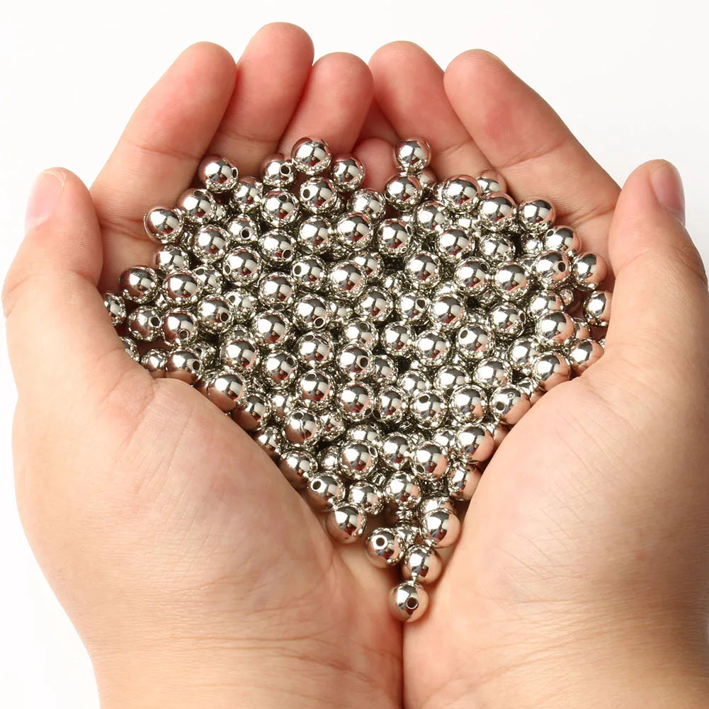 3/4/6/8/10/12mm Round Spacer Beads CCB Gold Silver Color Smooth Loose Ball Beads for Bracelet DIY Jewelry Making Accessories 