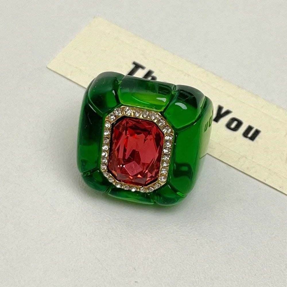 New Colorful Rhinestones Ring Geometric Three-dimensional Finger Ring Elegant Jewelry Square Ring Women - 01
