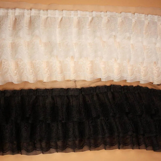 13CM Wide White Black Three Layers 3D Pleated Mesh Chiffon Fabric Embroidered Ruffle Trim DIY Dress Apparel Collar Sewing Dec