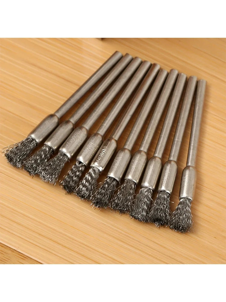 10Pcs Stainless Steel Wire Brushes with a 3.17mm Handle - Ideal for Rotating Tools, Ideal for Cleaning, Rust Removal and Sand