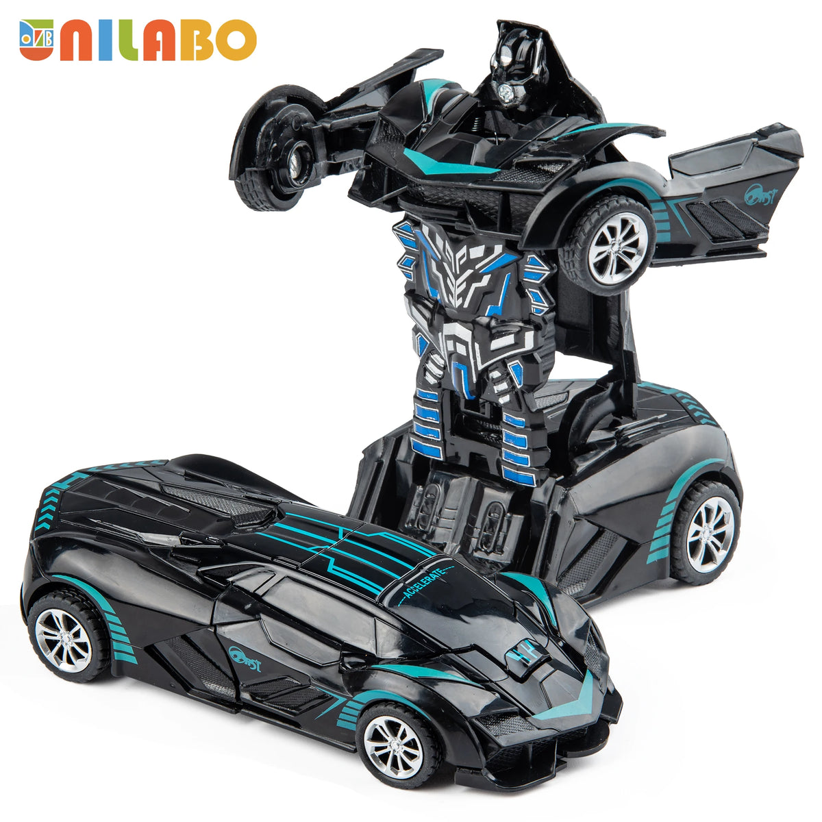 Transformable Robot Sports Car Toys, No Batteries, Educational Kids Gift, Colorful Model Vehicle for Play Learning - black