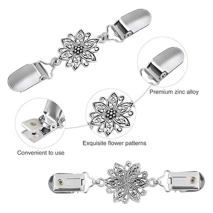 Vintage Sweater Shawl Clips Flower Patterns Retro Cardigan Collar Dresses Clips Brooch Clips Shirt Clips for Women Girls