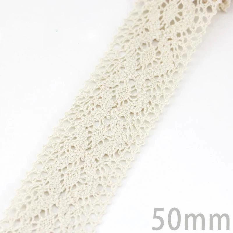 Lace Ribbon Trim, White Beige Cotton Embroidered Ribbon, 5 Meter Sewing Fabric, DIY Craft Materials, Elegant Lace for Gift Wr